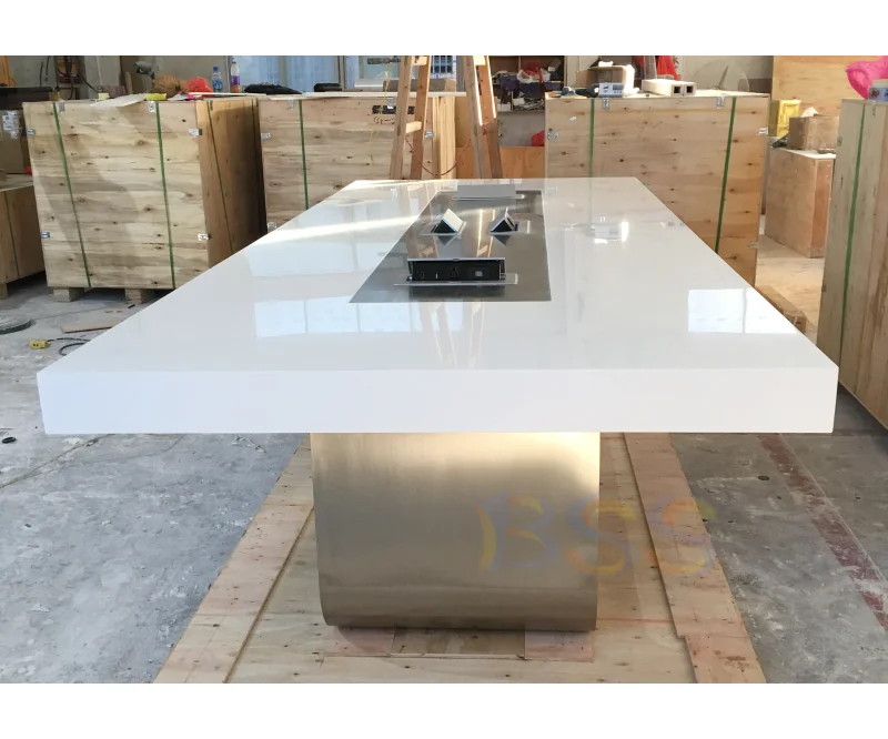 Triangle Shape Conference Room Table Design Office Luxury White Quartz Stone Corian Marble Top Modern Triangle Conference Table