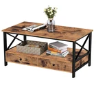 VASAGLE Rustic Brown Cocktail Table, Industrial Wood Top Metal Frame Coffee Table with Storage Shelf