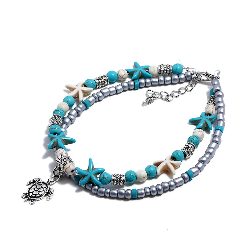 silver anklets designs handmade boho seed beads anklets starfish turtle charms women anklet bracelet
