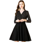 Elegant high quality office dress V-neck Slinky long sleeve winter Women dresses