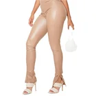 Leather Pant Women Skinny Pants New Fashion Women Faux Leather Elastic Waist Split Hem Skinny Pant Pu Leggings
