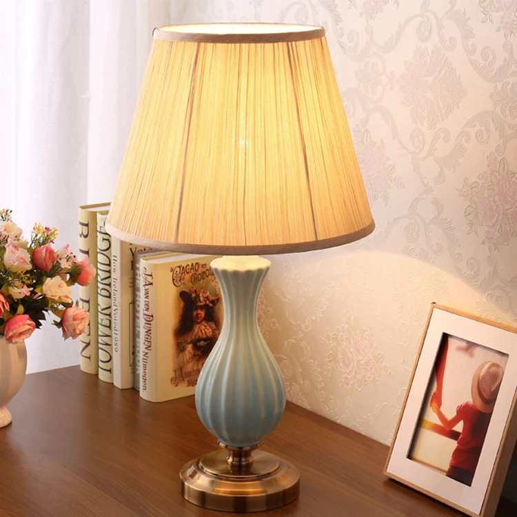 European Classic Style Ceramic Table Lamps with Fabric shade for Office home Living Bedroom