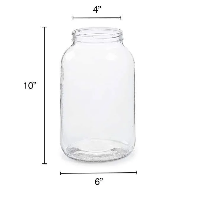 Wide Mouth Round Empty 1 Gallon Clear Glass Jars With Metal Screw Lid. 