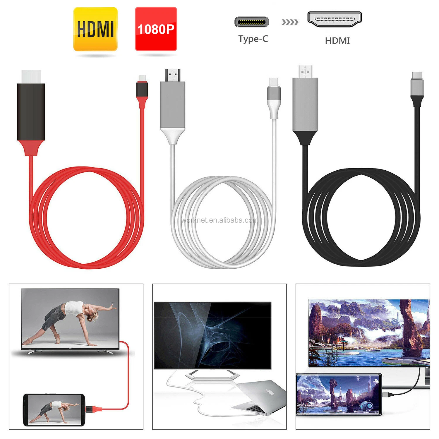 2m type C to HDMI Cable Adaptor for MacBook Samsung Galaxy S9/S8/Note 9 Huawei P20 Pro USB-C HDMI Adapter - ANKUX.COM