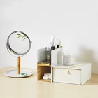 Bamboo Metal Storage Box Natural Bamboo Desktop Organizer with Retractable Drawer Organizer and Canvas Box