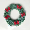 Russian Style Green Artificial Christmas Wreath Garland Red Bowknots, Blue Gift Bags, Red Apples Decorations