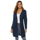 Women's pure color sweater large pockets cardigan coat long knitted sweater