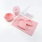Food Grade Silicone Kids Meal Set Toddler Self Feeding Baby Tableware Set with Placemat Bowl Bib Spoon Fork