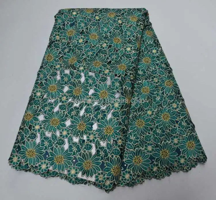 Ag High Quality African Handcut Voile Lace Swiss Green Fabric