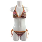 Crochet zig zag halter and tie side triangle cups sexy bikini swimwear with removable pads