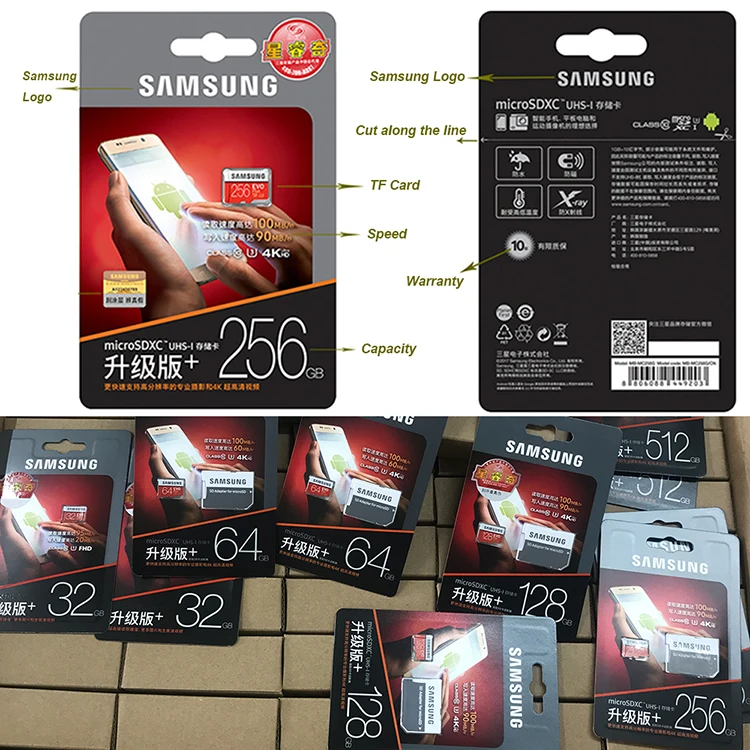 Samsung 100% Original 512GB TF Memory Cards EVO Plus High Quality 32GB 64GB 128GB 256GB 512GB Class 10 U3 Mini SD Carte SD Kort
