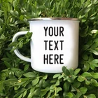 Custom logo black print chl 7cm matte enamel finish coffee mug with stainless steel rim