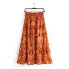 Comfortable elastic waisit ruffles around women long bohemian rayon floral maxi skirt