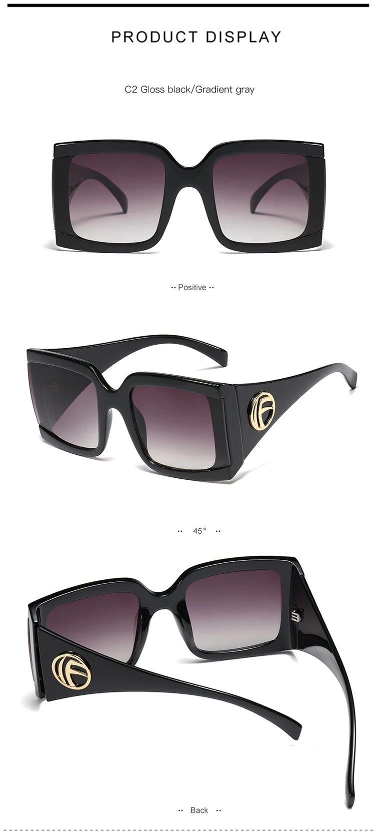 SHINELOT M1092 News Trendy Womens Square Oversized Retro Style Sun Glasses UV400 Protective Cool Sunglasses