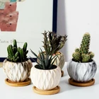 Unique Marble Style Garden Planter Plant Pot Small Flower Pot With Bamboo Tray