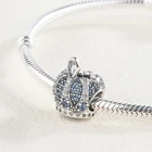 Blue Gemstone CZ Zircon 925 Sterling Silver Crown Charm Pendant Womens Party Jewelry