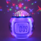 Creative music starry sky projection alarm clock luminous electronic calendar 7 color silent electronic clock