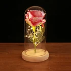 Multi-colored Beauties And Beast Red Roses On A Glass Dome On A Wooden Base Used For Valentine's Day Gifts LED Rose Lights