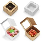 Kraft Ivory Bakery Pastry Biscuit Muffin Boxes with Window Cake box PVC Transparent Window Beautiful Cake Boxes In Bulk