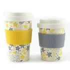 Creative printed 350ml-400ml biodegradable PP plastic+bamboo coffee cups with lid