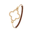 Clover Outlined Suede Wrapped Quatrefoil Cuff Bangle Bracelet