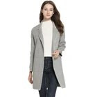 Women Knit Turn-down Collar neckline coat Casual Long Coat with Covered Button And Pocket