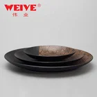 6/8/10 inch round black ceramic dinner plate matte porcelain platter with half gold pattern