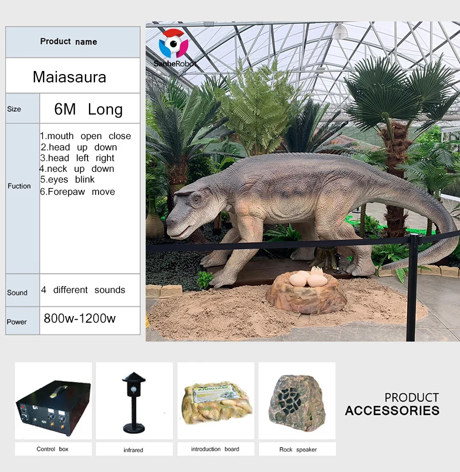 animatronic animated dinosaur maiasaura with nest