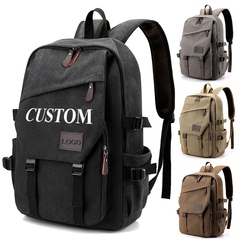 Custom retro men canvas backpacks large capacity outdoor travel bags laptop hiking backpacks with logo Custom retro men canvas backpacks large capacity outdoor travel bags laptop hiking backpacks with logo