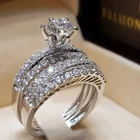New Arrival Luxurious Adjustable Couple Ring Big Diamond Engagement Cubic Zirconia Wedding Ring Set