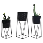 Indoor Corner Stand For Plants Geometric Black Metal Flower Pot Stand Flower Planter Floor Stand For Home Decor