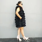 2019 new popular gray black real fox fur long waistcoat sexy fur vest with hood