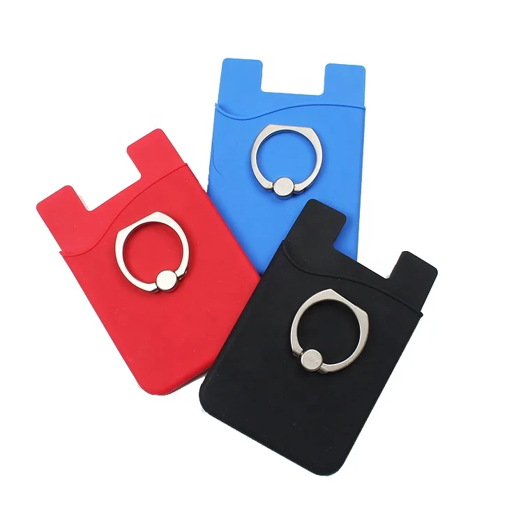 Custom Printing Logo Rubber Cell Phone Card Wallets with Ring Bracket