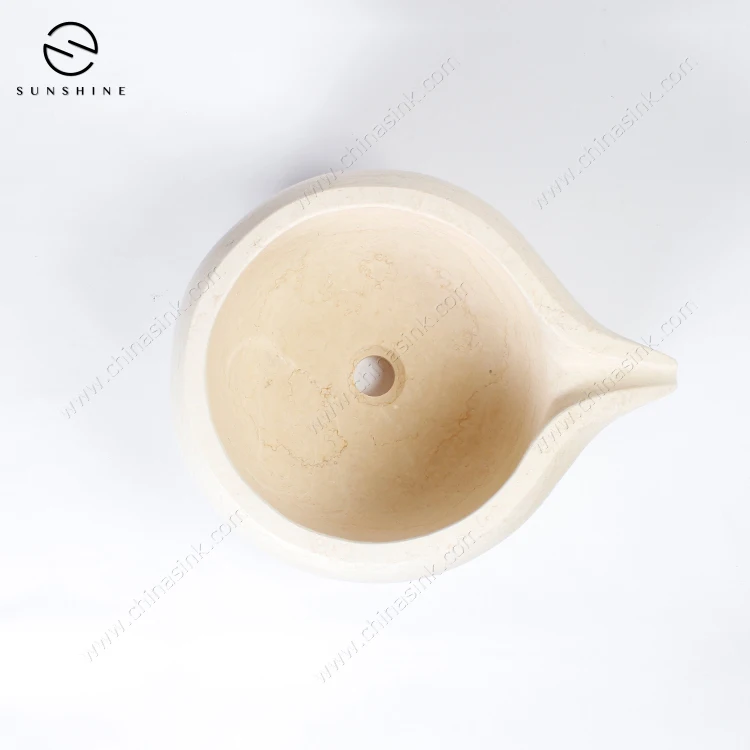 Luxury Cream Marble Stone Sauna Impounding Water Basin Bowl For Steam Room