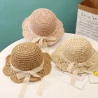 Folding Baby Kids Girl Beach Tour Sun Cap Paper Straw Hat with Lace Ribbon Bow
