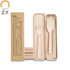 Newly Wheat Straw Portable Reusable ECO Friendly 3 Pcs Dinnerware Sets Travel Wheat Straw Tableware Cutlery