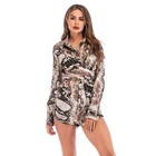 Wholesale custom Fashion V-neck Snake Skin Print Women's Shirts Long Sleeve Ladies Blouse