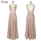 New Sexy Style paillette sequins Party Dress V-neck Beaded Long Evening Dresses