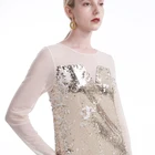 2019 New Design O-Neck Long Sleeve Sexy Sequin Wedding Party Dresses For Women Ladies Unicorn Evening Dress