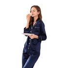 Couple Satin Long Sleeve Pajamas Women Floral Set Plus Size Lingerie Sleepwear