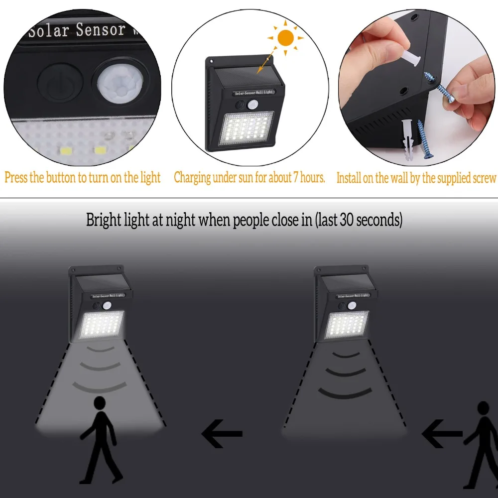 Smart Power Home Wall Waterproof Outdoor Motion Sensor LED Solar Garden Light