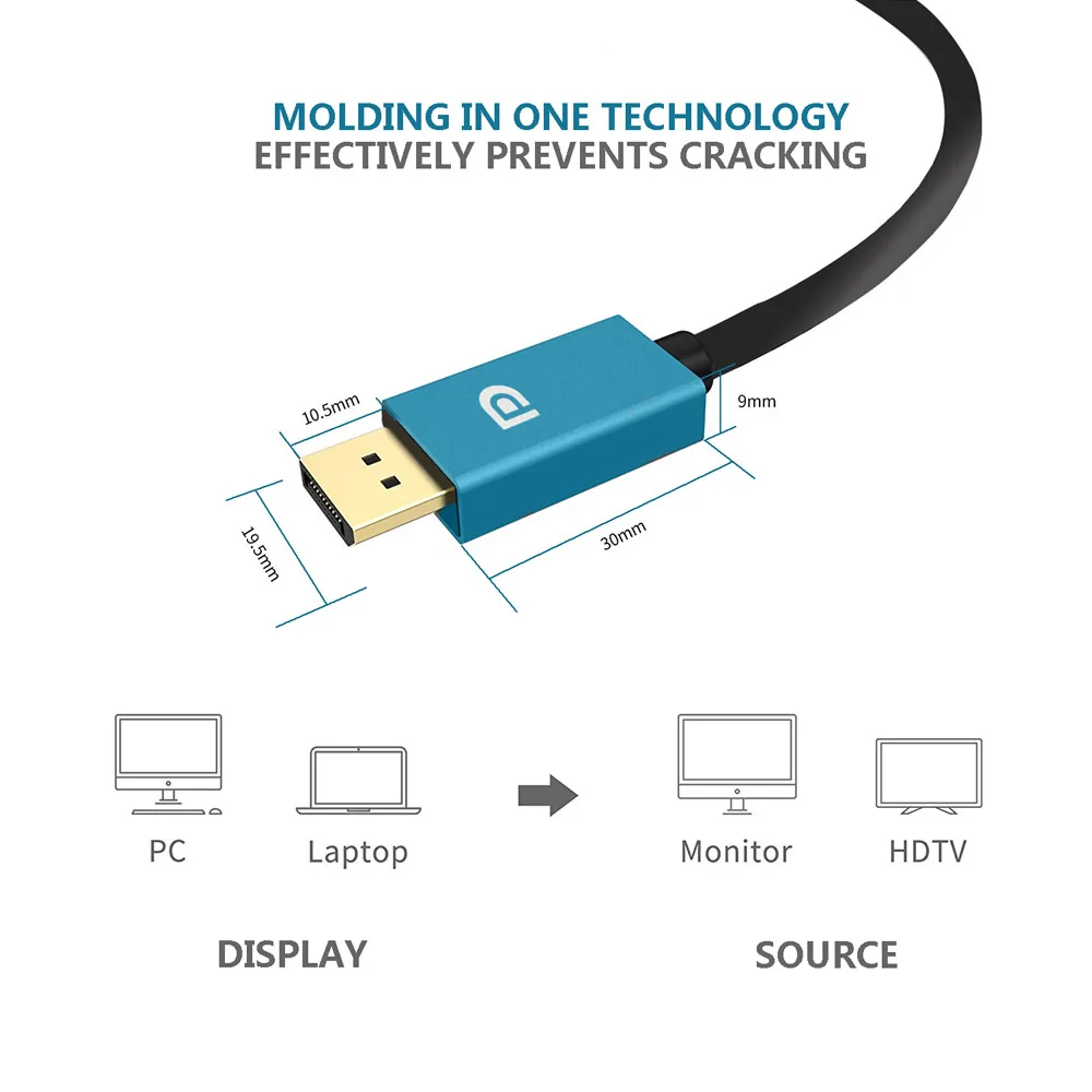 RISING SUN 1.8 Meters Gold Plated HDCP 2.2 3D 8K Resolution DisplayPort DP 1.4 to DP Cable - ANKUX.COM