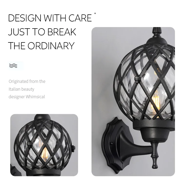 Street Sidewalk Square Park Retro Outdoor Garden E27 Lantern Wall Lamp