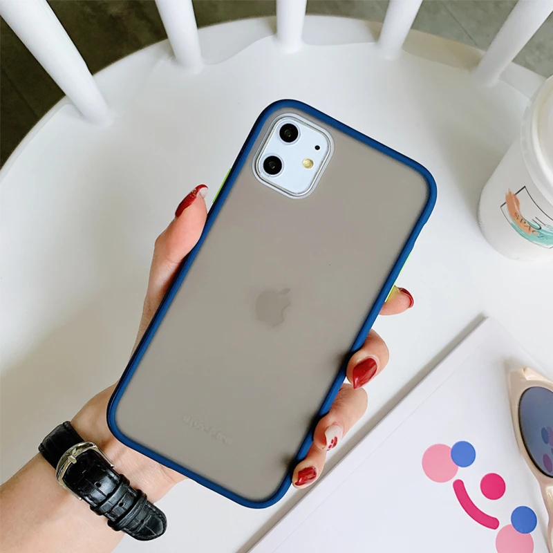 New Frosted Matte PC Translucent Color Button Matte Skin Shockproof TPU Phone Case For iPhone SE 11 Pro Max XS XR 6s 7s 8s Plus
