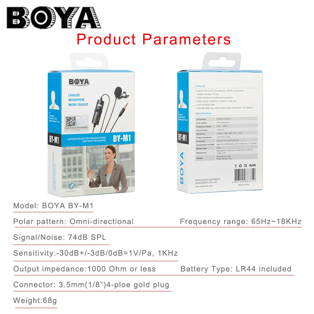 BOYA BY-M1 6m clipsable Micro Cravate 3.5mm omnidirectionnelle Micro À Condensateur pour Smartphone SONY Canon Nikon DSLR