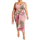 Leisure sports tie-dye printing large size 2 pieces women's clothing