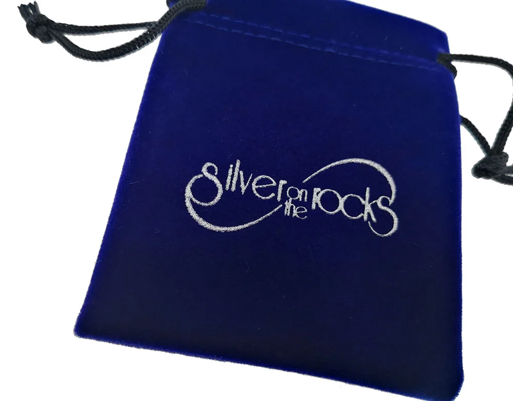 custom drawstring velvet jewelry packaging pouch with silver