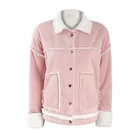 woman jacket lovely pink fashion winter warm Lamb's Wool suede collar sleeve fur women jacket short coat merry Christmas