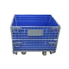 Collapsible stackable mesh container wire storage cage pallet for warehouse