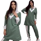 Women's Wholesale Custom Green Zipper Long Sleeve Sweatshirts Set Women's Hoodies